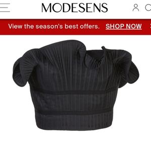 Amur Oriel pleated ruffle strapless crop top